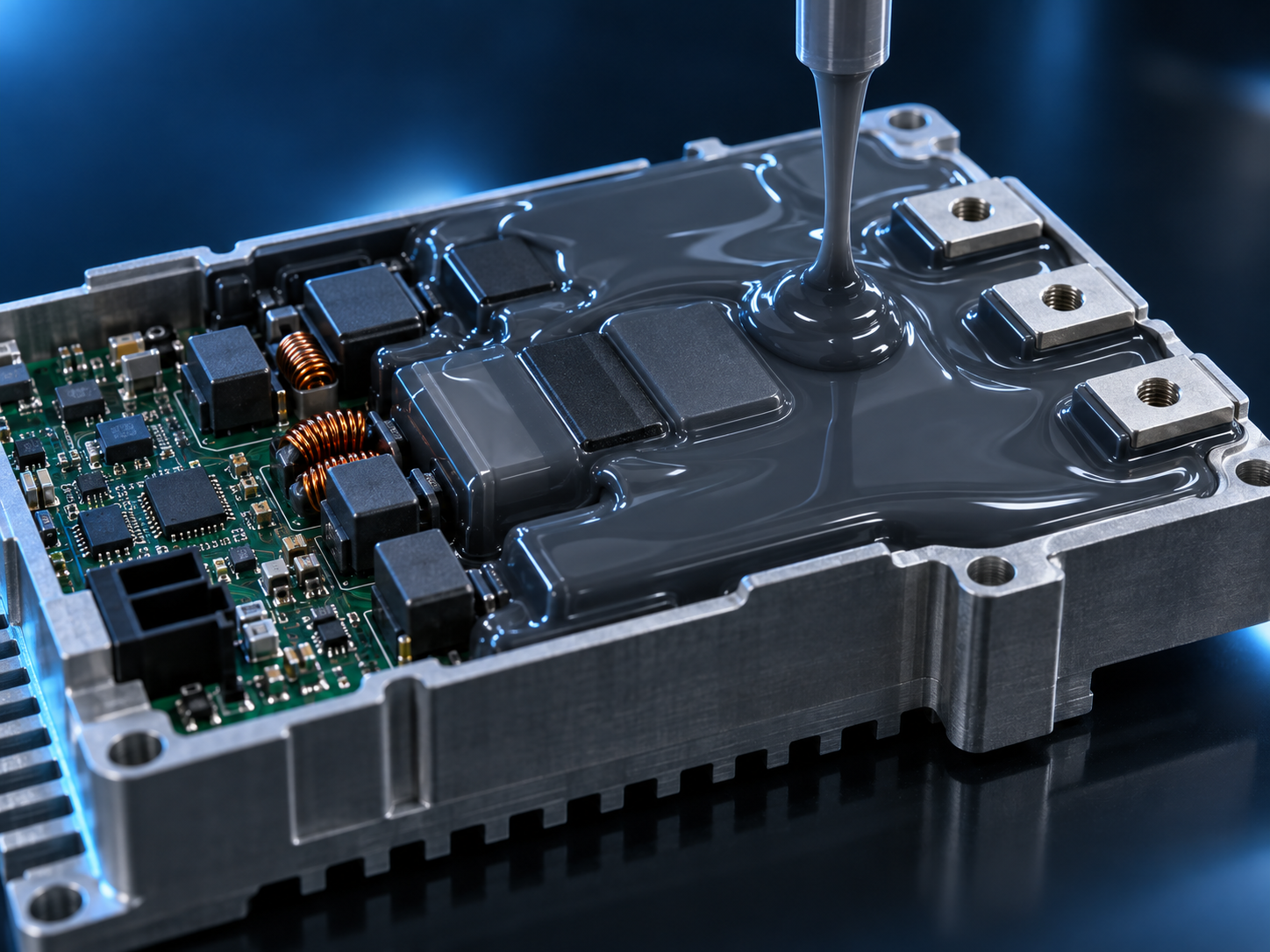 Protection materials for demanding electronic assemblies. concept visual